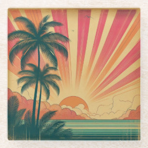 Dessous-de-verre En Verre Coucher de soleil rétro/tropical vintage/hawaïen