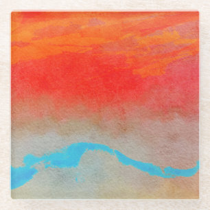 Dessous-de-verre En Verre Coucher de soleil sur l'océan Abstrait