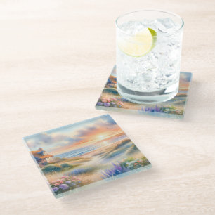 Dessous-de-verre En Verre Coucher de soleil sur une maison de bord de mer en