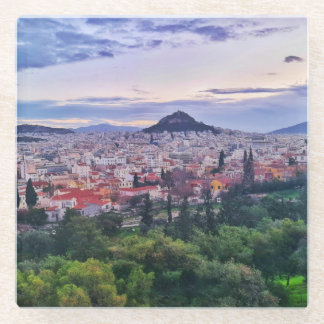 Dessous-de-verre En Verre Coucher de soleil violet à Athènes