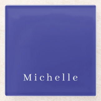 Dessous-de-verre En Verre Couleur Bleu Profond Moderne Minimaliste Nom Perso