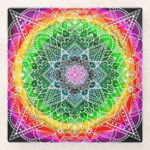 Dessous-de-verre En Verre Couleur éclaté Rainbow Prism Mandala