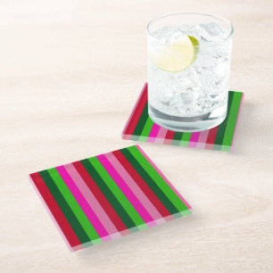 Dessous-de-verre En Verre Couleurs contemporaines rayures de Noël
