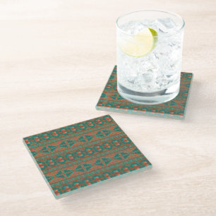 Dessous-de-verre En Verre Couleurs cuivre sarcelle sud-ouest motif géométriq