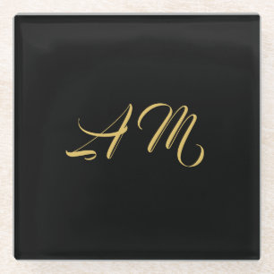 Dessous-de-verre En Verre Couleurs d'or noir Monogramme Calligraphie initial