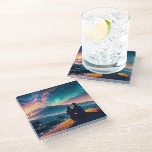 Dessous-de-verre En Verre Couple Assis Sur Le Toit