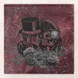 Dessous-de-verre En Verre Couple de crânes qui s'embrassent gothiques et éte