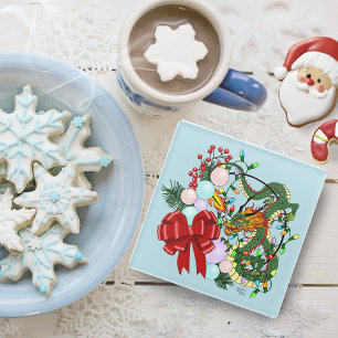 Dessous-de-verre En Verre Couronne de Noël du dragon chinois