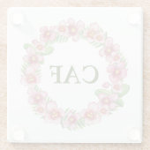 Dessous-de-verre En Verre Couronne florale rose et verte monogramme (Dos)