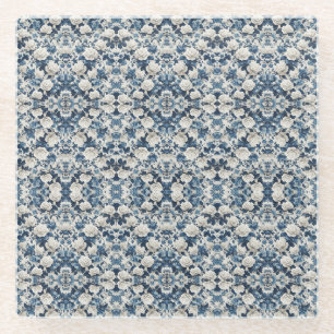 Dessous-de-verre En Verre Couverture à motif damassé floral bleu
