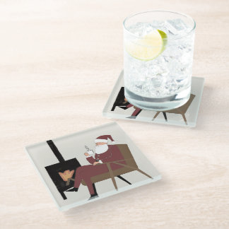 Dessous-de-verre En Verre Cozy Santa Fireplace Pattern Square Glass Coasters
