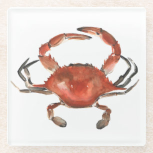 Dessous-de-verre En Verre Crabe aquarelle - Rouge