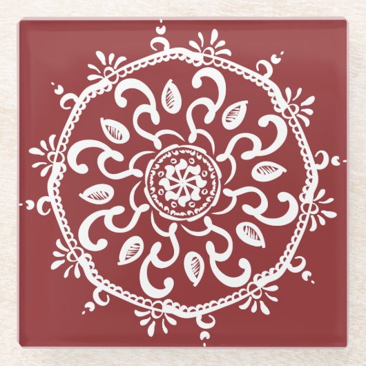 Dessous-de-verre En Verre Cranberry Mandala (Devant)