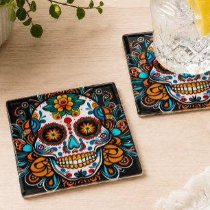 Dessous-de-verre En Verre Crâne de sucre coloré Día de los Muertos