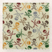 Dessous-de-verre En Verre Crânes de pirate avec les épées croisées (Devant)