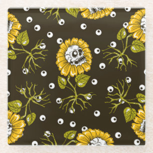 Dessous-de-verre En Verre Crânes de tournesol : Unique Motif sans fil.