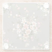 Dessous-de-verre En Verre Crème, fleurs roses sur gris. (Dos)