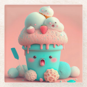 Dessous-de-verre En Verre Crème glacée Kawaii
