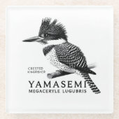 Dessous-de-verre En Verre Crested Kingfisher Black & White (Devant)