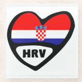Dessous-de-verre En Verre Croatie Code Pays Drapeau Coeur Hrvatska (Devant)