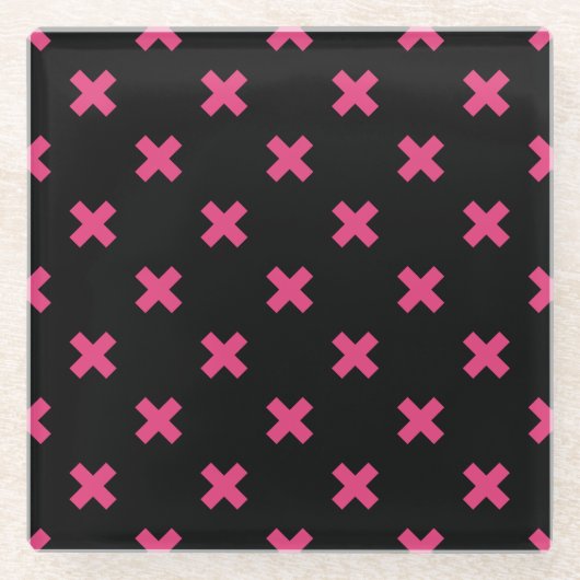 Dessous-de-verre En Verre Crochis Fuchsia sur noir (Devant)