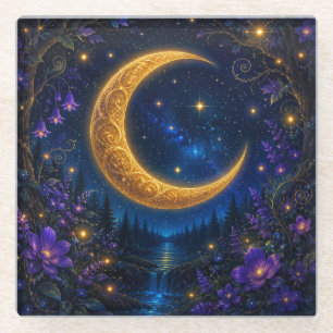 Dessous-de-verre En Verre Croissant de Lune Enfant Doré Forêt Enchantée Riva