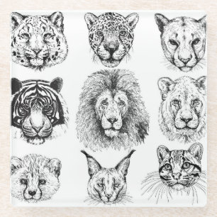 Dessous-de-verre En Verre Croquis à la main Portraits d'animaux