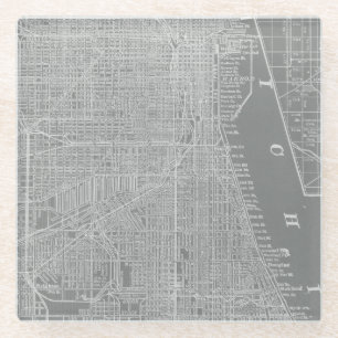 Dessous-de-verre En Verre Croquis de la carte de Chicago City