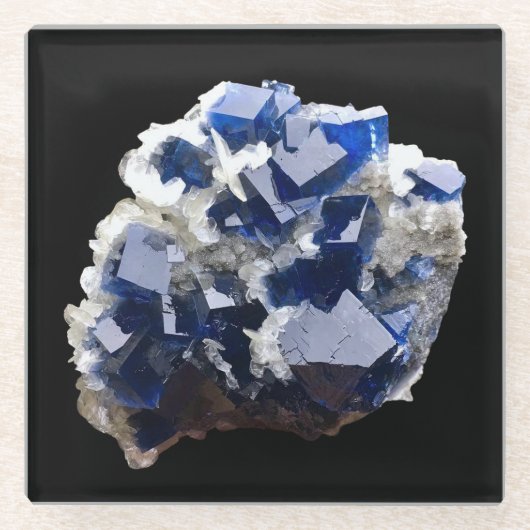 Dessous-de-verre En Verre Crystal Fluorite Bleu Profond & Calcite Flake (Devant)