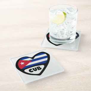 Dessous-de-verre En Verre Cuba Code du pays Coeur du drapeau, CUB