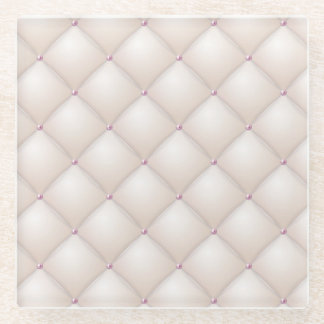 Dessous-de-verre En Verre Cuir crème, texture vintage de rembourrage.