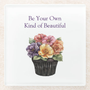 Dessous-de-verre En Verre Cupcake Floral Orange Jaune Rouge Rose Violet