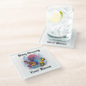 Dessous-de-verre En Verre Custom Glass Coaster | Retro Octopus | Name & Text (Incliné)