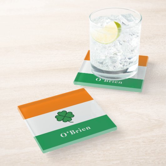 Dessous-de-verre En Verre Custom Irish Flag with Last Name (Incliné)