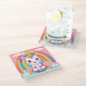 Dessous-de-verre En Verre Cute Baby Unicorn Arc-en-ciel (Incliné)