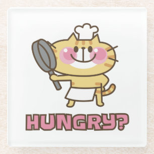 Dessous-de-verre En Verre Cute Cat Caricature Chef Pink Funny Kids Party