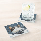 Dessous-de-verre En Verre Cute cat cozy winter snow (Incliné)