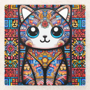 Dessous-de-verre En Verre Cute Chat avec charme Motif traditionnel