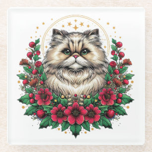 Dessous-de-verre En Verre Cute Chat Perse, Chatte Perse Floral