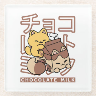 Dessous-de-verre En Verre Cute Chat Riding Chocolat Lait Carton Kawaii Art
