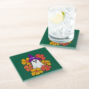 Dessous-de-verre En Verre Cute couronne de fleurs de fantôme d'Halloween