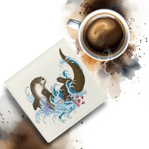 Dessous-de-verre En Verre Cute d'eau de la rivière Otter