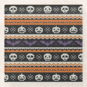 Dessous-de-verre En Verre Cute, fine île/colorwork Halloween crâne et chauve