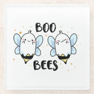 Dessous-de-verre En Verre Cute Ghost Boo Bees - Funny Halloween sur fond bla