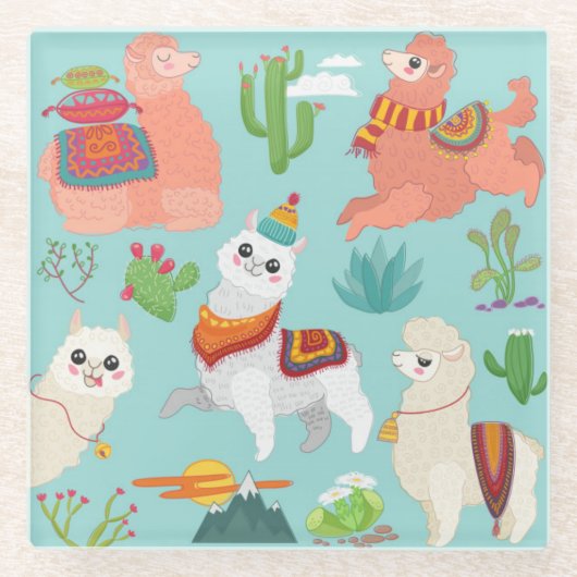 Dessous-de-verre En Verre Cute Llamas (Devant)