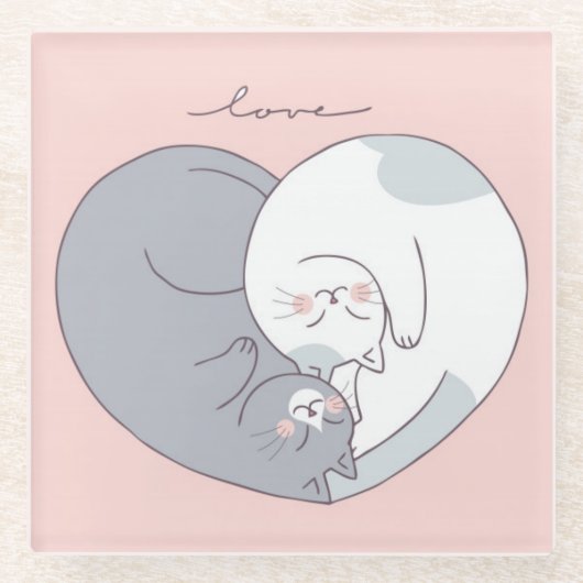 Dessous-de-verre En Verre Cute Love Cats (Devant)