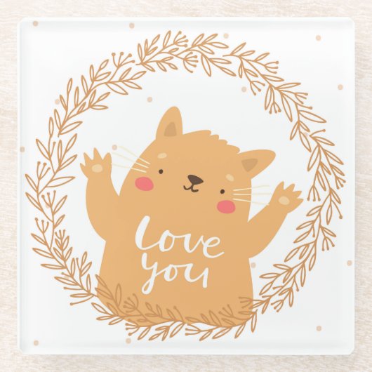 Dessous-de-verre En Verre Cute Love Chat (Devant)