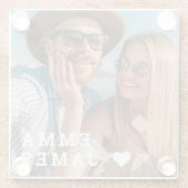 Dessous-de-verre En Verre Cute Love Heart Photo Couples Personalized Names (Dos)