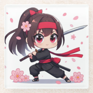 Dessous-de-verre En Verre Cute ninja guerrière fille en fleur