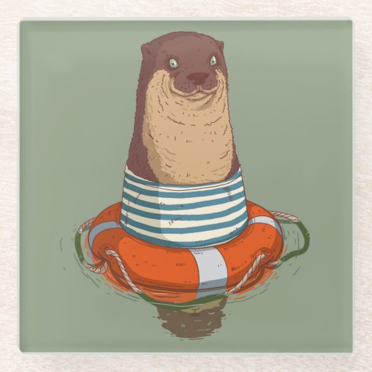 Dessous-de-verre En Verre Cute Otter Glass Coaster (Devant)